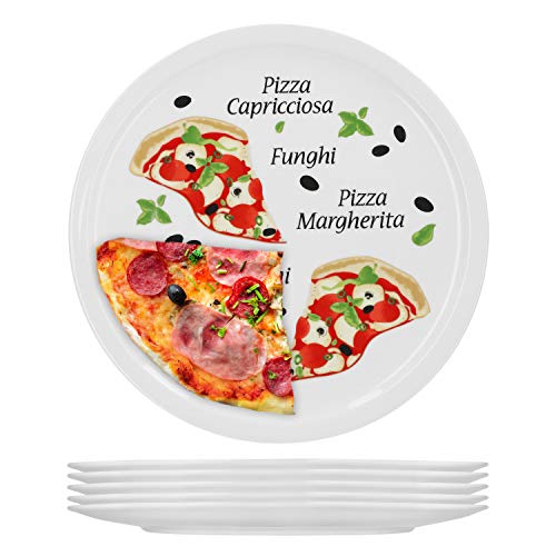 6er Set Pizzateller Margherita groß - 30,5cm Porzellan Teller mit schönem Motiv - für Pizza / Pasta, den 'großen Hunger' oder zum Anrichten geeignet