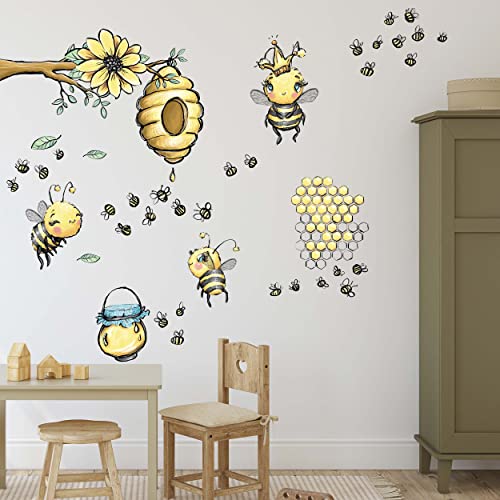 WANDKIND Bienenstock Wandtattoo Kinderzimmer V359 | handgezeichnet | AUFKLEBER Kindergarten | Babyzimmer Wandsticker Bienen Biene Honig (60 x 60 cm)