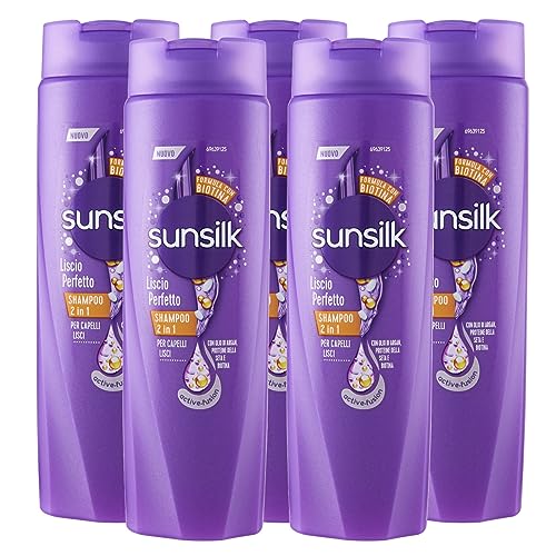 5 x Sunsilk Co-Creations Glattes Shampoo Perfekt 2in1 Feuchtigkeitsabweisend und Anti-Frizz für glattes und glänzendes Haar - 5 Flaschen à 250 ml