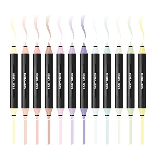 Molotow Sketcher Twinmarker Pastell Kit (Brush Tip & 3mm Keilspitze, farbintensive Aqua Pro Tinte, satte Farben, schnelltrocknend, Graffiti Stifte für die Anwendung auf Papier) 12 Stifte pastell