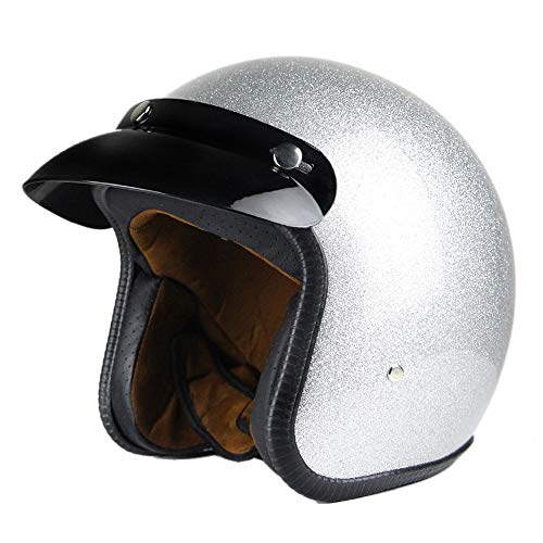 Woljay 3/4 Offener Sturzhelm, Helmet Motorrad-Helm Jet-Helm Scooter-Helm Vespa-Helm Halbhelme Motorrad Helm Flat Silber (XL)
