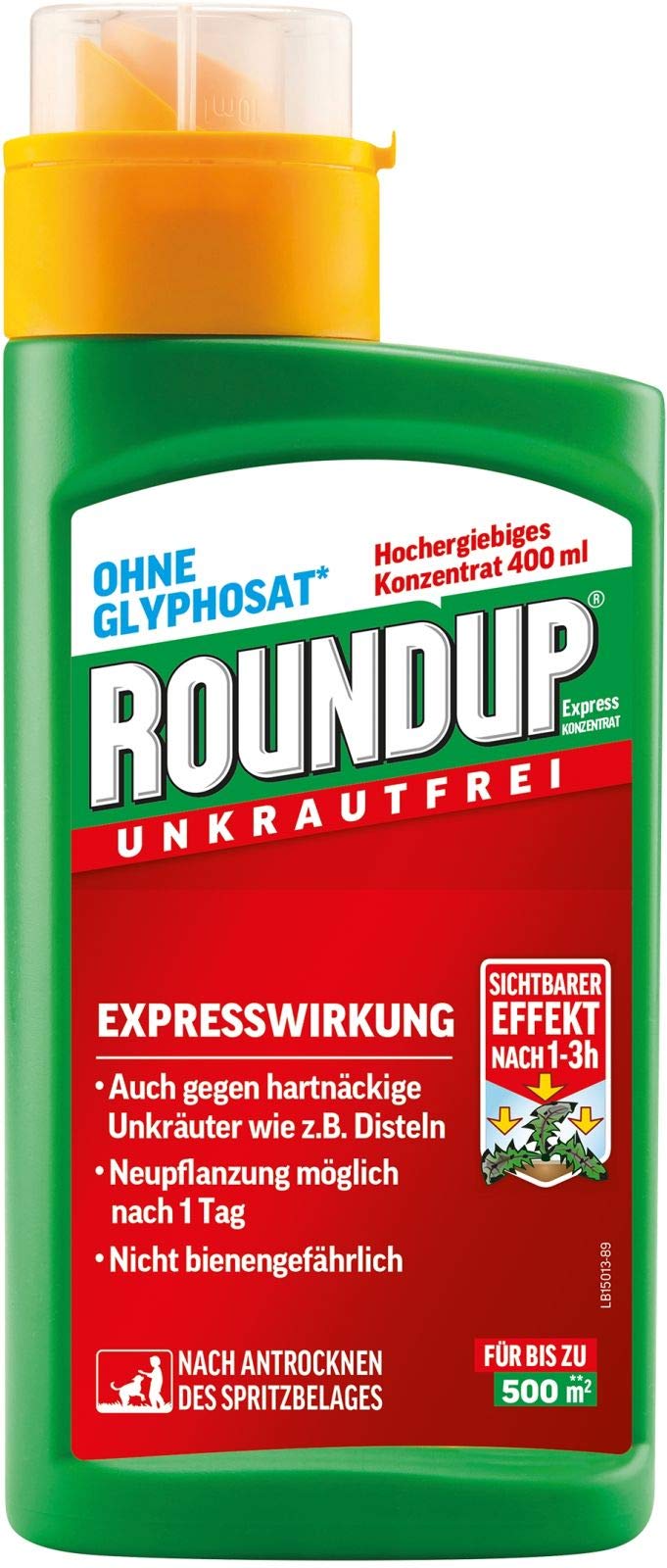 Roundup Express Konzentrat Unkrautvernichter gegen Unkräuter und Gräser, Ohne Glyphosat, bis zu 500m², 400 ml
