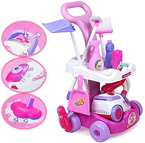 deAO Toys Spielzeug Reinigungswagen mit viel Zubehör an Spielzeug Reinigungsartikeln, sowie Licht- und Soundeffekte