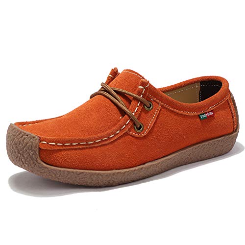 AARDIMI Mokassins Damen Bootsschuhe Loafers Halbschuhe Casual Fahren Schuhe Wildleder Slip on Slipper Erbsenschuhe (40 EU, 1752-Z-Orange)