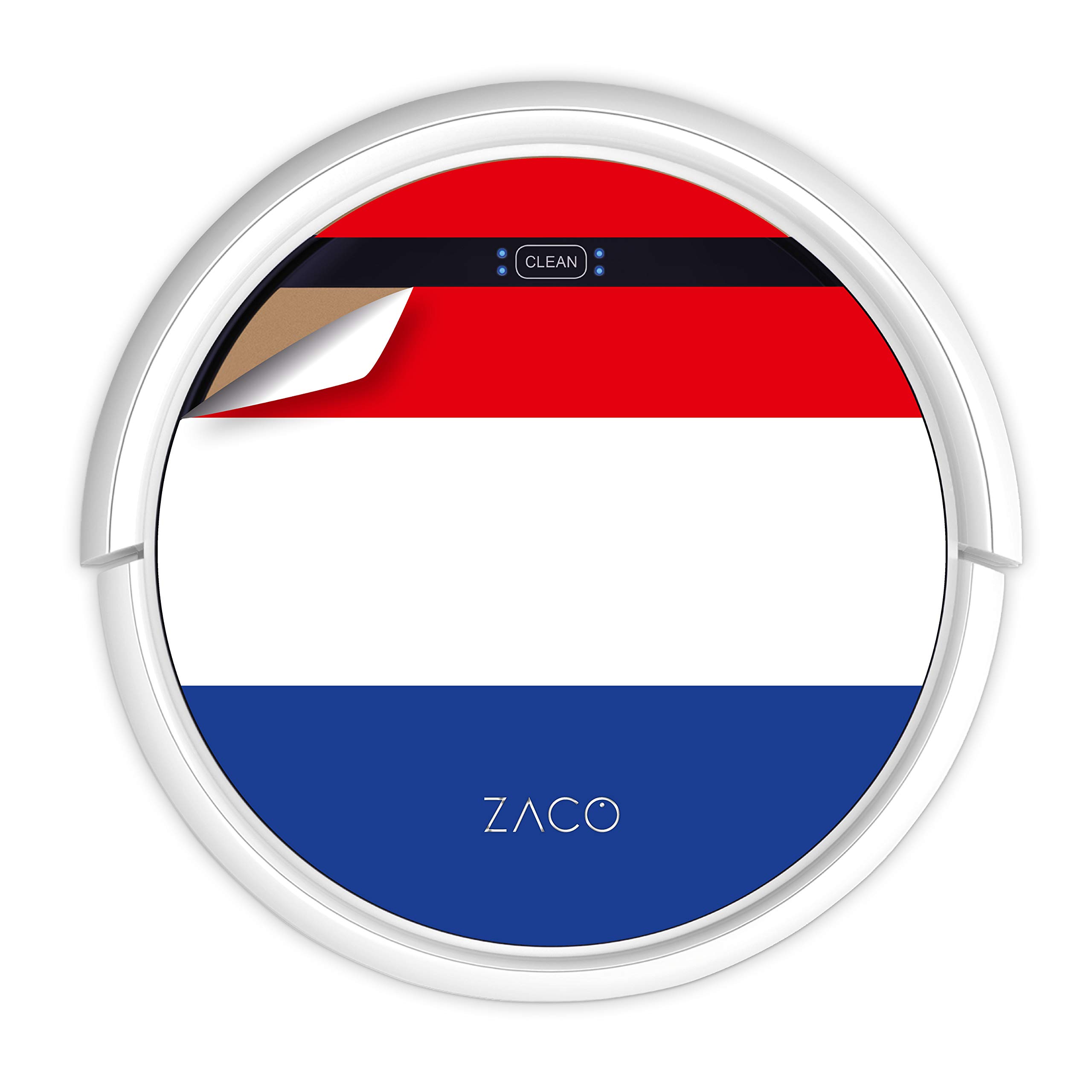 ZACO V5sPro Saugroboter mit Wischfunktion, automatischer Staubsauger Roboter, 2in1 Wischen bis zu 180qm oder Staubsaugen, für Hartböden, Fallschutz, beutellos, mit Ladestation, Niederländische Flagge