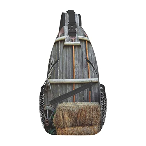 Schulterrucksack mit ländlichem Haus-Aufdruck, leicht, faltbar, Umhängetasche, wasserabweisend, Schulterrucksack für den täglichen Gebrauch, Schwarz , Einheitsgröße