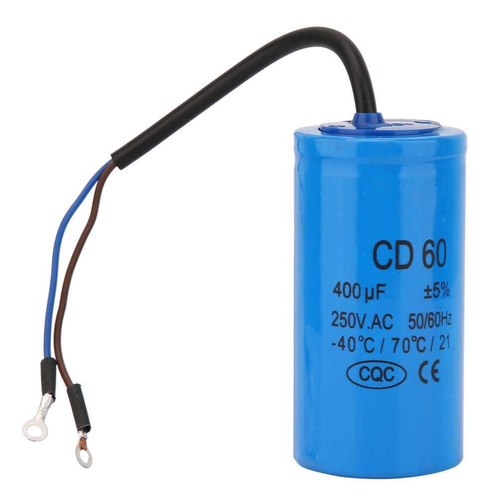 CD60 Kondensator, 250V AC Kondensator 50/60Hz 400uF Motorbetriebskondensator mit Kabel für den Motorluftkompressor