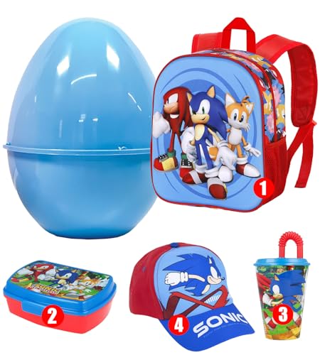 Clondo Sonic Osterei Spielzeug, Schale mit 4 Überraschungen, Kinder, hellblau