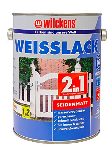 Weisslack 2in1 seidenmatt 2,5 l Lack weiß Innen Außen ca. 30 m² Lackfarbe Grundanstrich Deckanstrich Blauer Engel Dispersion