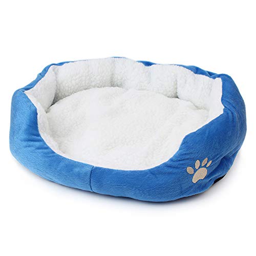 ZXGQF Hund Haustierbett, Lamm Samt Zwinger Teddybär Abnehmbare Pet Nest Hundebett Cave Winter Warm Cashmere Schlafsack Heimtierbedarf, Für Hund Katze Welpe Kaninchen (blue/60 * 50cm)