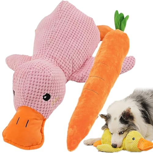 FOTTEPP The Mellow Dog, Mellow Dog Calming Duck, Yellow Duck Dog Toy, Calming Duck Dog Toy, Emotional Support Duck for Dogs, Zentric Quack-Quack Duck Dog Toy (Pink+Carrot)