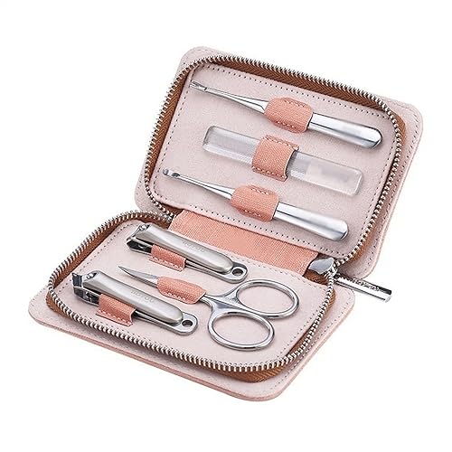 Nagelknipser für Damen Nagelknipser-Set, 6-teiliges Maniküre-Set, Maniküre-Werkzeuge for die Körperpflege, professionelles Maniküre-Pflegeset mit PU-Lederetui Fingernagelknipser (Color : Pink)