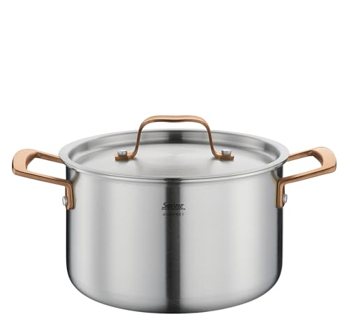 Spring Kochtopf GOURMET, mehrschichtiger Topf mit Deckel aus Edelstahl, backofengeeignet, zum Kochen, Schmoren und Braten, mit Innenskalierung, Ø 20 cm, H: 12 cm, 3,7 L, roségold