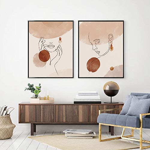 Rumlly Abstract Woman Face Line Drawing Print Boho Wall Decor Terracotta Minimalist Wall Art Canvas Painting for Home Decor 30X40cmx2 No Frame