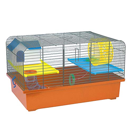 decorwelt Hamsterkäfige Orange Außenmaße 49x32,5x29 Nagerkäfig Hamster Plastik Kleintier Käfig mit Zubehör