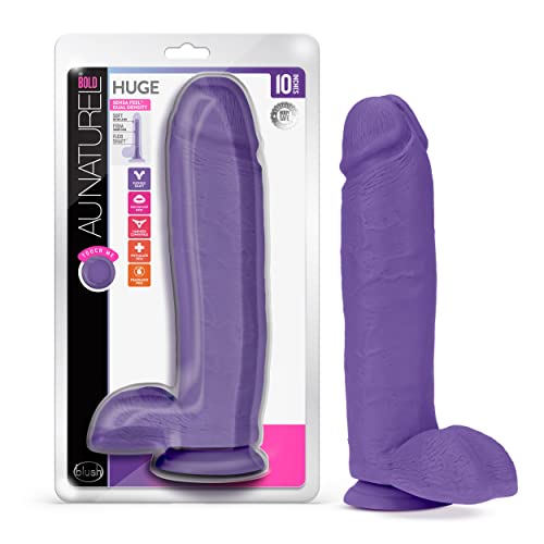 Blush Novelties Au Naturel – Ultraweicher Dual Density Sensa Feel 10" langer Real-Feel-Dildo - Saugnapf für freihändiges Spielen - 2,5" dick - FlexiShaft Bends - Lila