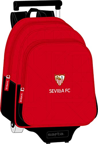 safta SEVILLA FC Kinderrucksack mit Trolley 705, ideal für Kinder jeden Alters, bequem und vielseitig, Qualität und Strapazierfähigkeit, 28 x 10 x 34 cm, Rot/Schwarz, rot/schwarz, Estándar, Casual