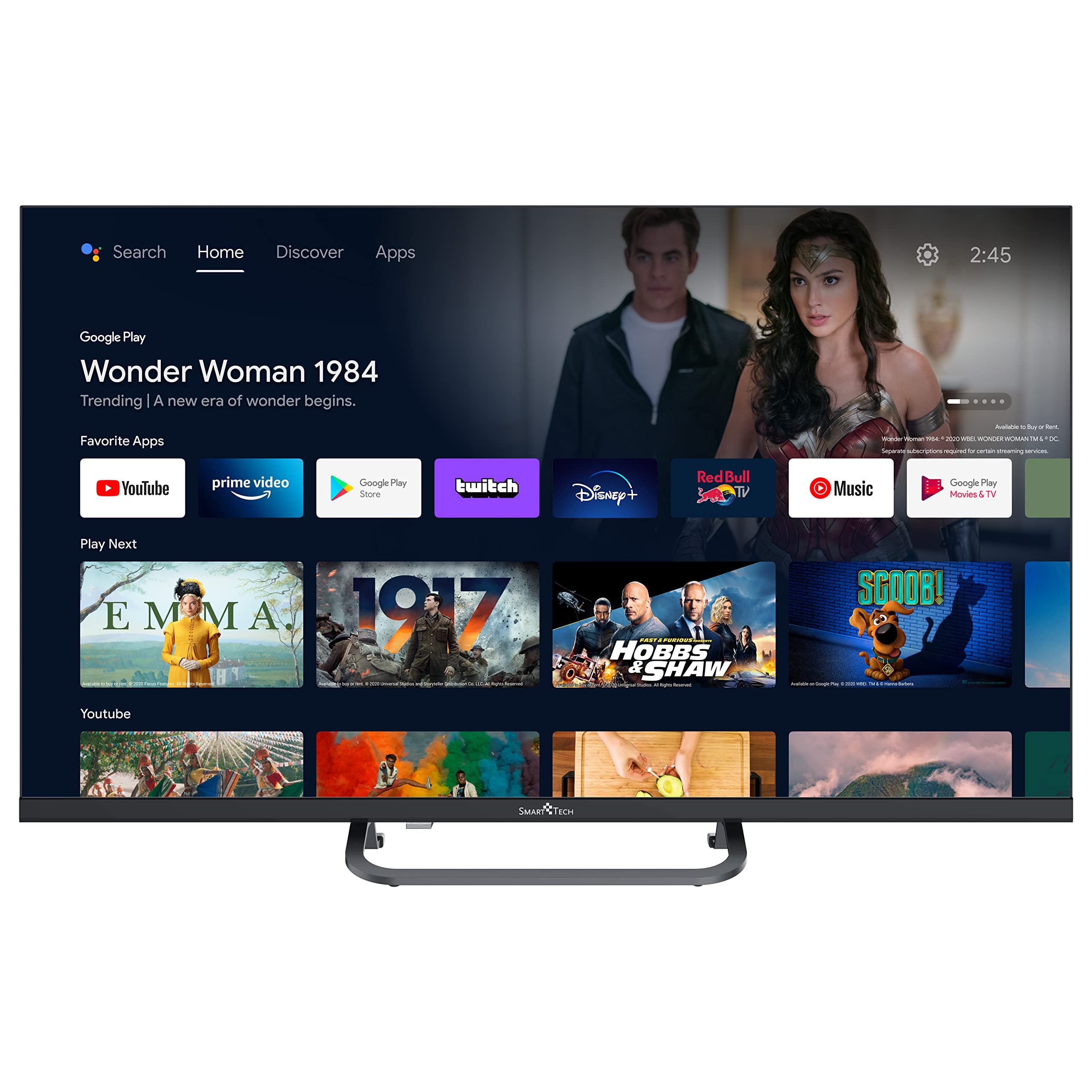 SMART TECH Smart TV, 32 Zoll HD, Android TV, Wi-Fi, DVB-T2/C/S2, HbbTV, Netflix, YouTube, Dolby Audio, 2023 [32HA20V3]
