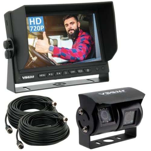 VSG24 HD Doppellinsen Rückfahrkamera 7" MULTISCREEN-Set inkl. 720P HD Doppellinsen Kamera, Monitor, Kabel - IP69 - Nachtsicht 12V-24V Einfache Montage / Rückfahrsystem für Wohnwagen LKW Anhänger