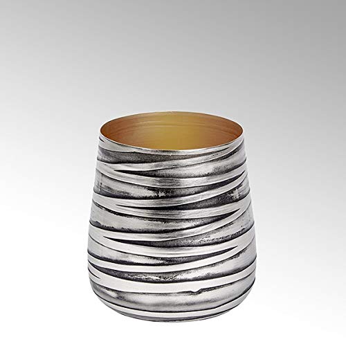 Lambert - Twister - Teelichthalter / Windlicht / Blumenvase - Silberfarben - Aluminium /Antik Nickel - HxD 12 x 11,5 cm - Gr. Mittel