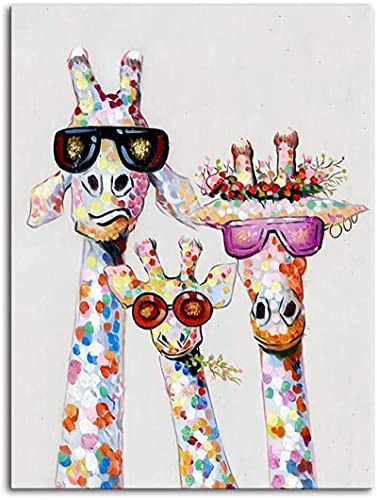 Wandkunst Tier Leinwand Wandkunst Neugierige Giraffen Familie Poster Drucke Dekoratives Bild auf Leinwand für Zuhause Wohnzimmer Schlafzimmer 50x70cm/19,7"x27,6" Rahmenlos3