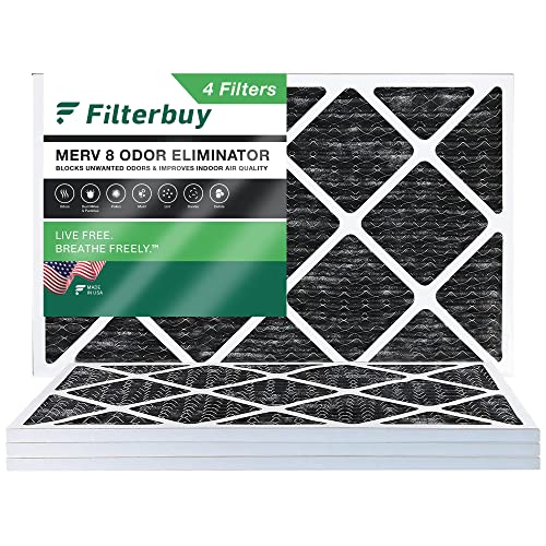 Filterbuy 20 x 30 x 1 Luftfilter MERV 8 (Allergen-Geruchsbeseitiger), plissierter HVAC AC Ofenfilter mit Aktivkohle (4er-Pack, schwarz)