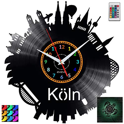 Köln Wanduhr RGB LED Pilot Wanduhr Vinyl Schallplatte Retro-Uhr Handgefertigt Vintage-Geschenk Style Raum Home Dekorationen Tolles Geschenk Uhr
