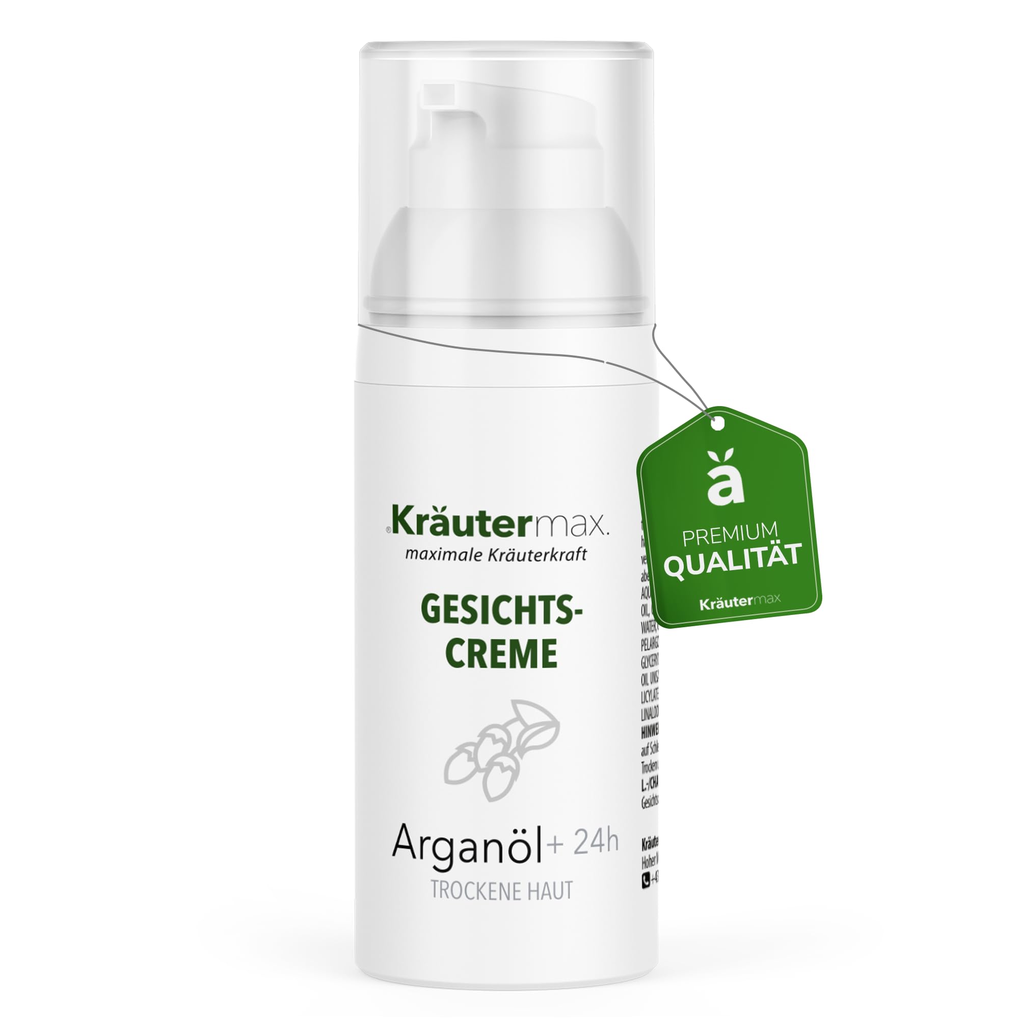 Kräutermax Arganöl Gesicht Creme - Argan Gesichtscreme für Trockene Haut - Naturkosmetik Tagescreme und Nachtcreme im Spender ohne Parfum und unnötige Zusatzstoffe 1 x 50 ml