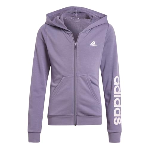 adidas Mädchen Essentials Linear Logo Full Zip Hooded Track Top, Shadow Violett/Clear Pink, 11-12 Jahre