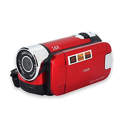 Socobeta Digitaler Camcorder Videokamera Camcorder 16x HD 32g Externe Speicherkarte 270° Drehung(rot)