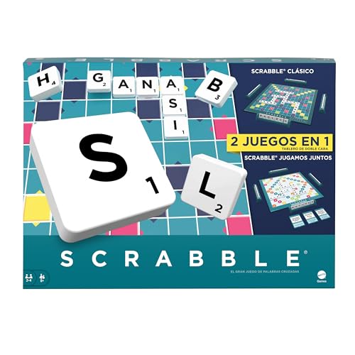 Mattel Games Scrabble Plus Familien-Brettspiel mit 2 Seiten (Klassische und kooperative Version) + 10 Jahre, spanische Version (HXV99)