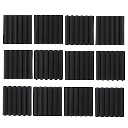 Ycagrain Akustikschaumstoffplatten, schwarz, 30,5 x 30,5 x 5,1 cm, Keile, schalldichte Schaumstoffplatten, hochdichter Schaumstoff, feuerbeständiger Schaumstoff, 12 Stück