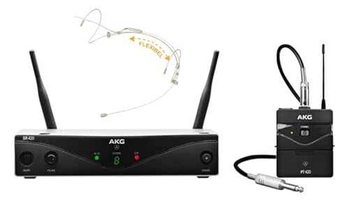 AKG WMS420 Presenter Set Band M (Leistungsstarkes Funksystem mit Taschensender Frequenzbereich: 823-832 MHz, mit 2 Antennen am Diversity-Empfänger, inkl. Headset Mikrofon mit Nackenbügel)