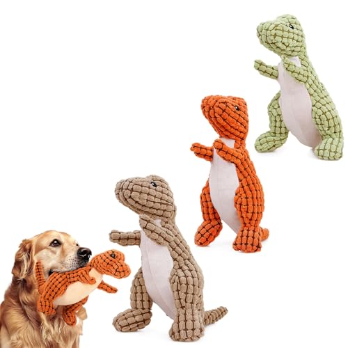 Qosigote Bulk Dog Toys, Dog Toy Pack, Bite Resistant Robust Dino, Indestructible Dog Toy for Aggressive Chewers - Engaging Plush Toy for Large Dogs (Three Colors)