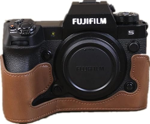 X-H2S Hülle, Zakao PU-Leder, halbe untere Öffnung, Holster-Kameratasche mit Handschlaufe, Schutzhülle für Fujifilm Fuji X-H2S (Kaffeebraun)