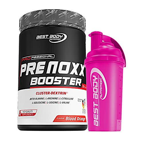 Best Body Nutrition 600 g Pre Noxx Booster mit BCAA und Cluster-Dextrin® + Protein Shaker (pink)