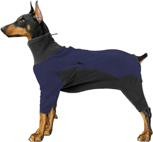 Hunde-Wintermantel, winddicht, elastisch, Polarfleece-Kleidung, 4-beiniger Hunde-Sweatshirt, Winter-Hundejacke, Größe XXL, Blau