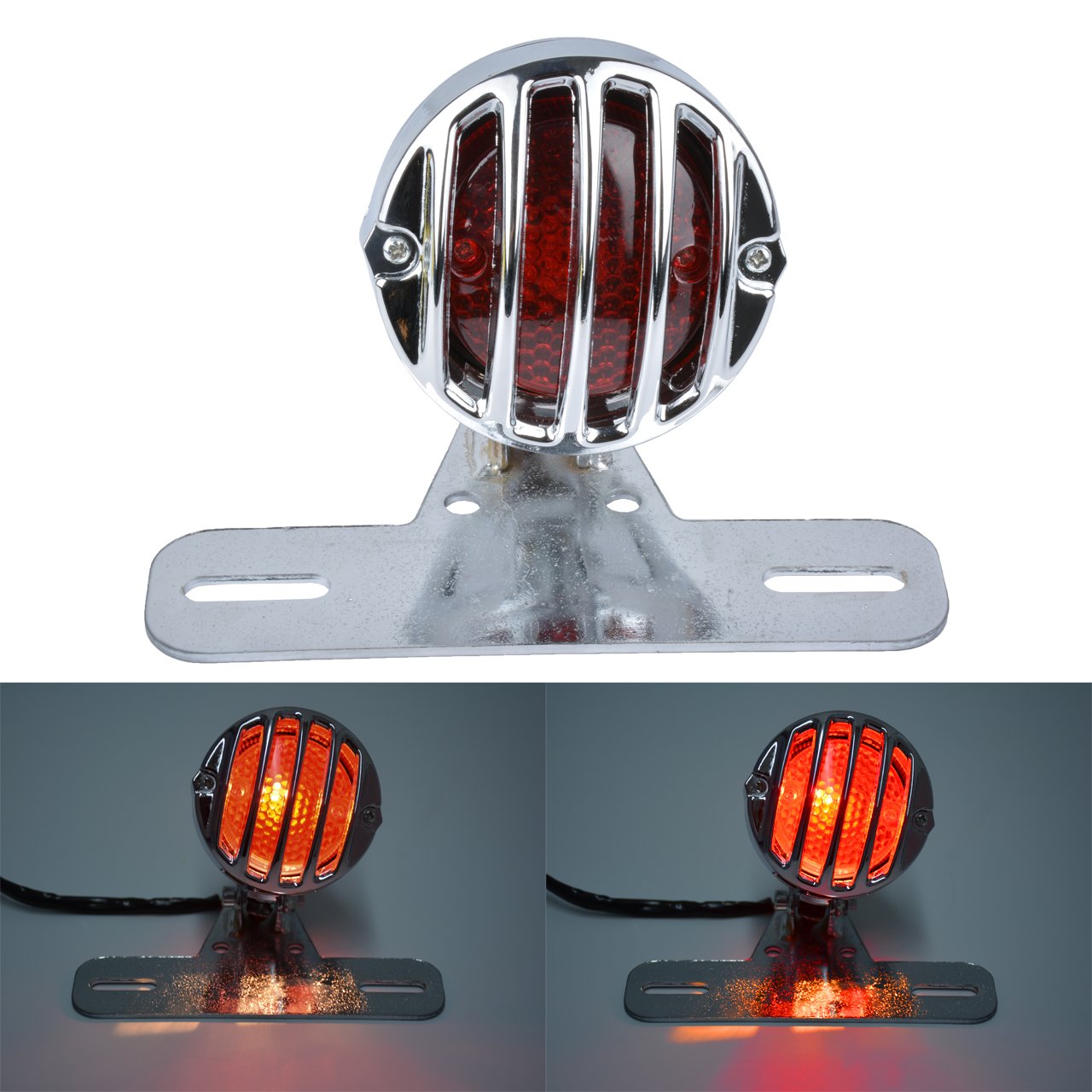 KATUR Motorrad Rücklicht mit Kennzeichenhalter Silber Heavy Duty 12V Blinker Lichter Brems Stopp Lauflicht Für H Arley H onda Y amaha S uzuki K awasaki Custom Bike C ruiser C Hopper