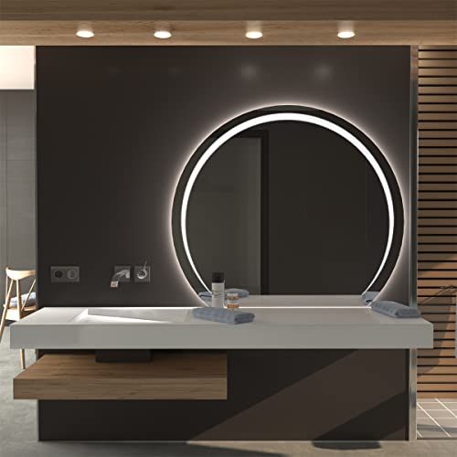 SARAR | Halbrunder Badezimmerspiegel Crato C1, Halbkreis Spiegel mit rundum Beleuchtung, LED- Spiegel | 84 x 100 (D) cm