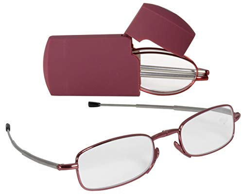Doppel-Pack Faltbare Lesebrille mit Mini-Schutz-Etui Stärke +1,5 bis +3,0 Lesehilfe für Damen & Herren (rotes Brillenetui, Brillengestell rot, 1.50 Doptrien)
