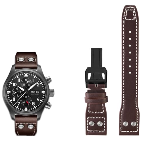 CZKE 21 mm 22 mm Echtes Leder Uhrenarmband Für IWC Big Pilot Flammenwerfer Kleiner Prinz Mark Strap Willow Nagel Armband, 20 mm, Achat