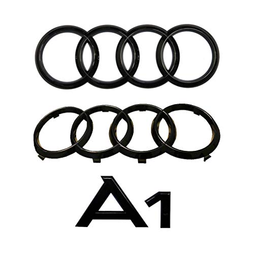 Set Audi A1 Ringe Schriftzug Emblem vorne + hinten schwarz glänzend
