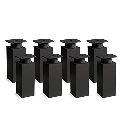 Design-Möbelfüße Doppelpack 2 x 4er Set (8 Stück) höhenverstellbar | Vierkant-Profil: 40 x 40 mm | Sossai® MFV1-BM | Farbe: Mattschwarz | Höhe: 60mm (+20mm) | Material: Aluminium/Kunststoff