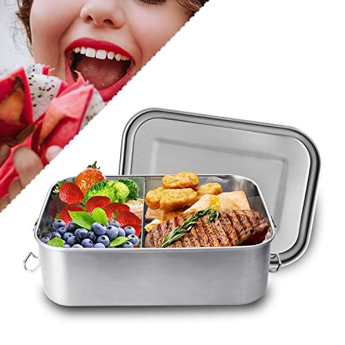 Lospitch Edelstahl Brotdose Lunchbox 1200+1400ml | Spülmaschinenfest | wasserdicht | BPA-frei | mit Trennwand | Frühstücksbox | Bento-Box für Kinder Erwachsene | für Schule, Arbeit, Uni, Wandern