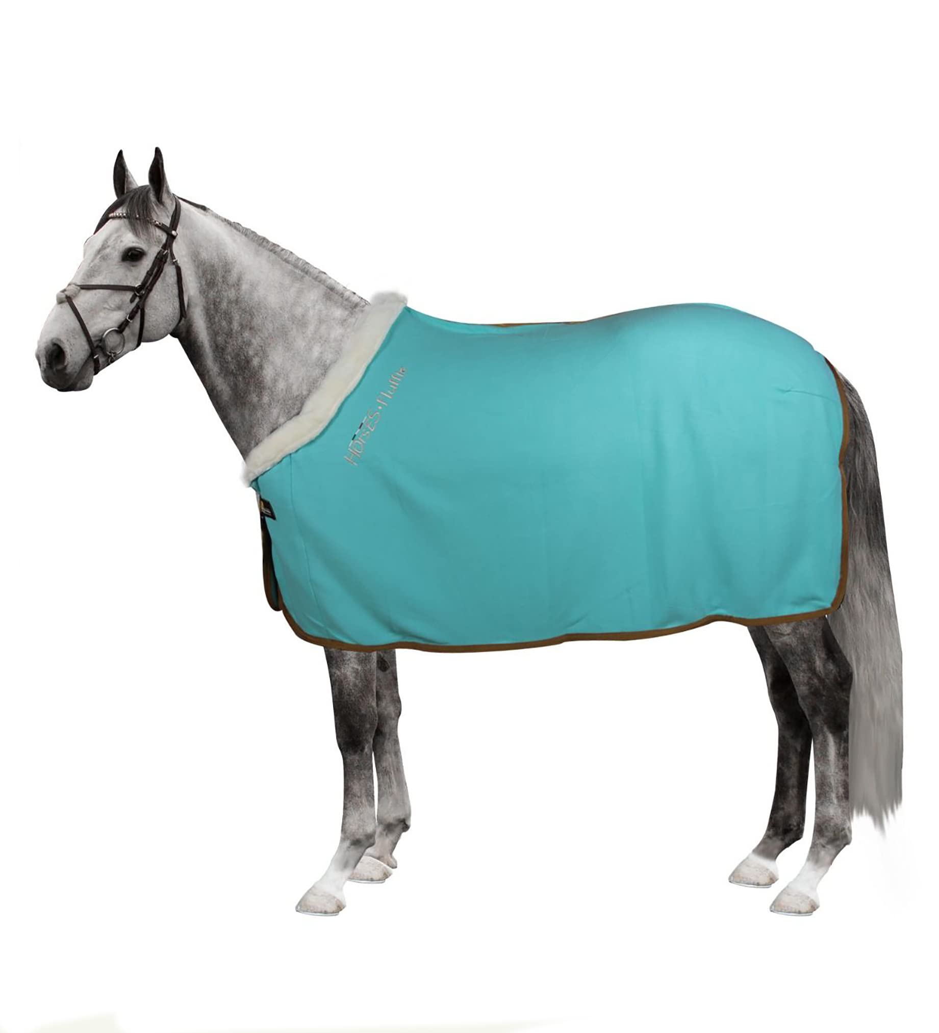 Horses, Flauschige Pile-Pferdedecke mit Pelleinsatz am Hals, für Spaziergänge ideal und bequem, mit Nylonschwanz (155 cm, Himmelblau)