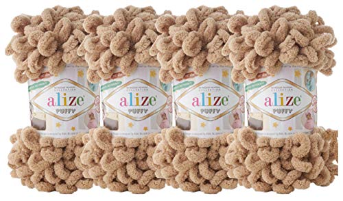 Alize Puffy Baby Big Loop Decke Garn, 100 % Micropolyester, weiches Garn, 400 g, 262-Beige, 4 Stück