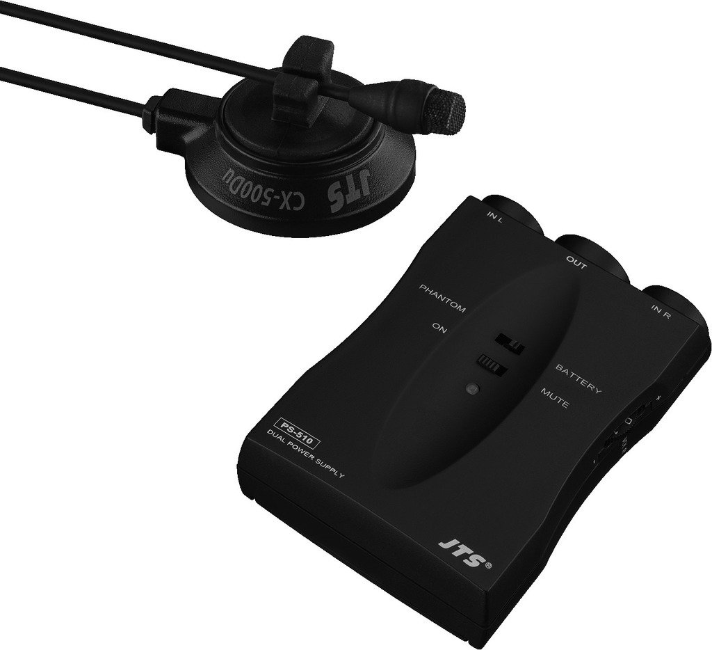 JTS CX-500DUSET Miniatur-Elektret-Instrumentenmikrofon mit Phantomspeiseadapter/Mixer schwarz