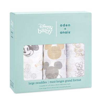 aden + anais Große Pucktücher, 100% Baumwoll-Musselin, metallisch, Disney Baby – Mickey + Minnie (120 x 120 cm)