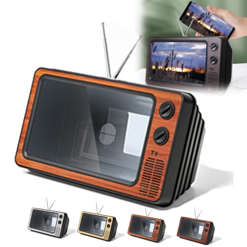 Retro-TV-Telefonlupe, Retro-TV-Telefonhalter-Lupe, HD-3D-Handybildschirm-TV-Lupe-Verstärker Mini-Retro, Retro-TV-Verstärker-Telefonbildschirmlupe, Retro-TV-Telefonständerhalter (Red)