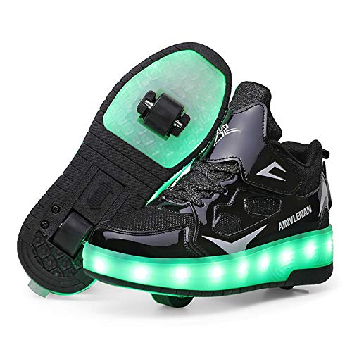 Jungen Mädchen Rollschuhe mit Rollen LED Lichter Schuhe 7 Farben Leuchtend Rollenschuhe USB Aufladbare Blinken Doppelräder Skateboardschuhe Kinder Outdoor Gymnastik Sportschuhe